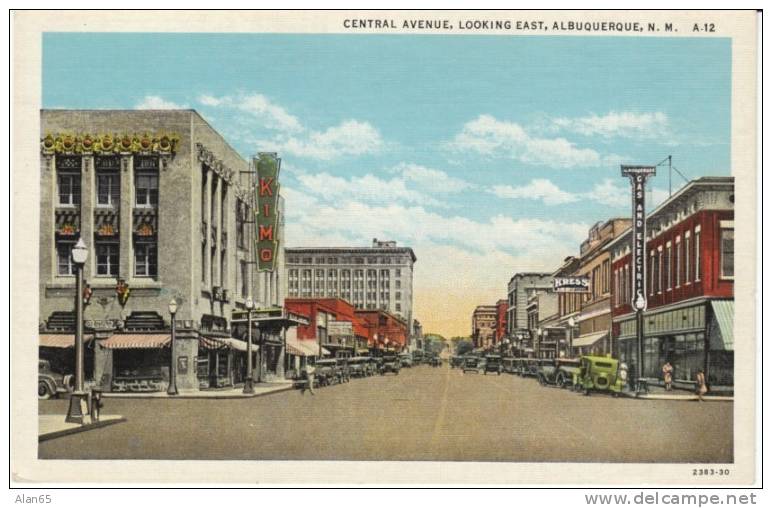 Albuquerque NM,  Central Avenue Looking East, KIMO Radio Station(?), On C1920s/30s Vintage Postcard - Albuquerque