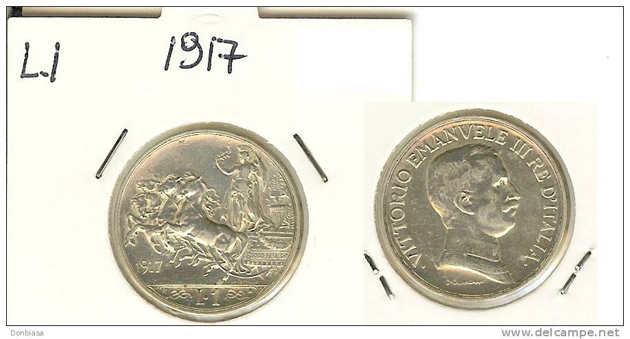 Vittorio Emanuele III, 1 Lira 1917 (Quadriga Briosa) - ARGENTO (SPL++) - 1900-1946 : Victor Emmanuel III & Umberto II