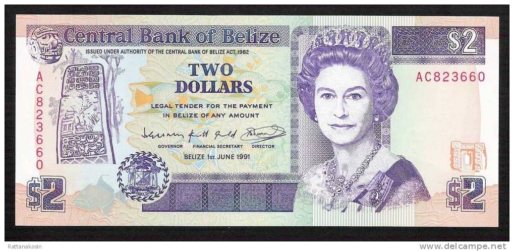 BELIZE   P52b  2   DOLLARS    1991 # AC     UNC. - Belice