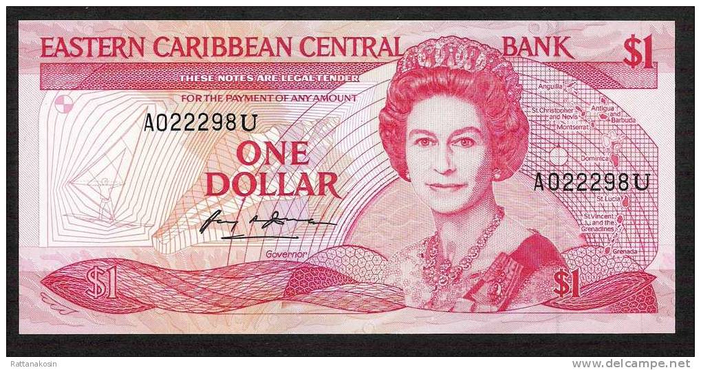 E.C.T.  ANGUILLA P21U 1 DOLLAR 1988  UNC. - Caraïbes Orientales