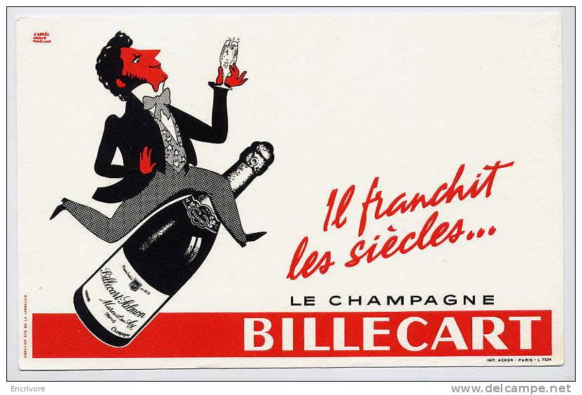 Buvard Champagne BILLECART Mareuil Sur Ay Dessin D'apres HERVE MORVAN - Liqueur & Bière