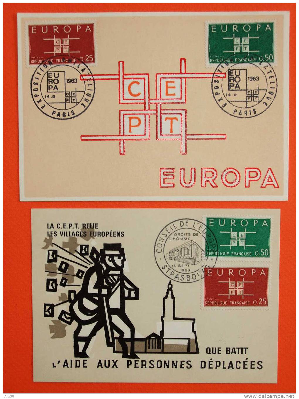 CARTE MAXIMA 1963-Europa N°1396/1397 Sur 2 Cartes 1er Jour.  Superbe - 1963