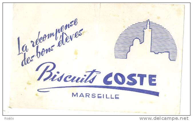 BUVARD / BISCUITS COSTE MARSEILLE  / 13.5 X 21CM  / BEL ETAT - Sucreries & Gâteaux