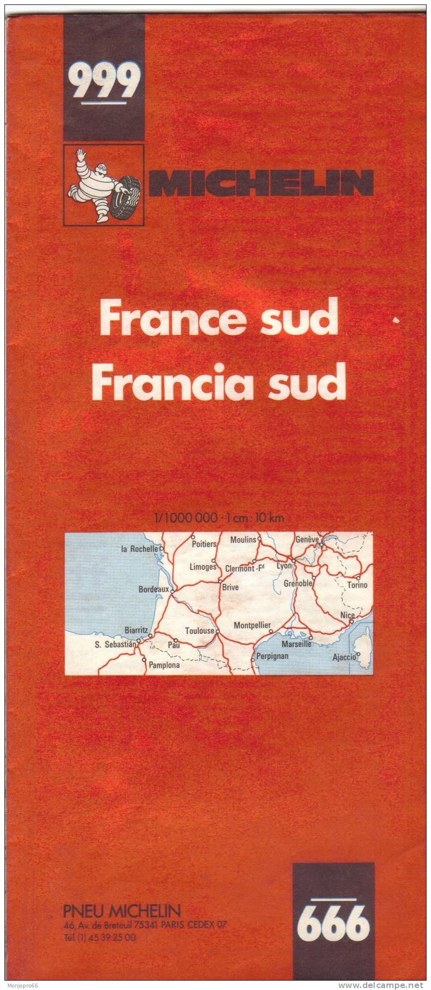 Carte Michelin N° 999 FRANCE SUD De 1986 - Other & Unclassified