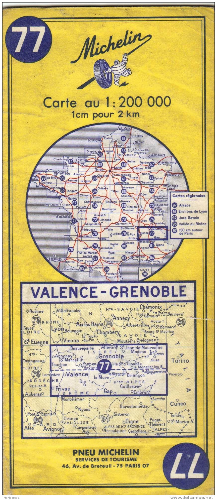 Carte Michelin N° 77 VALENCE - GRENOBLE De 1971 - Other & Unclassified