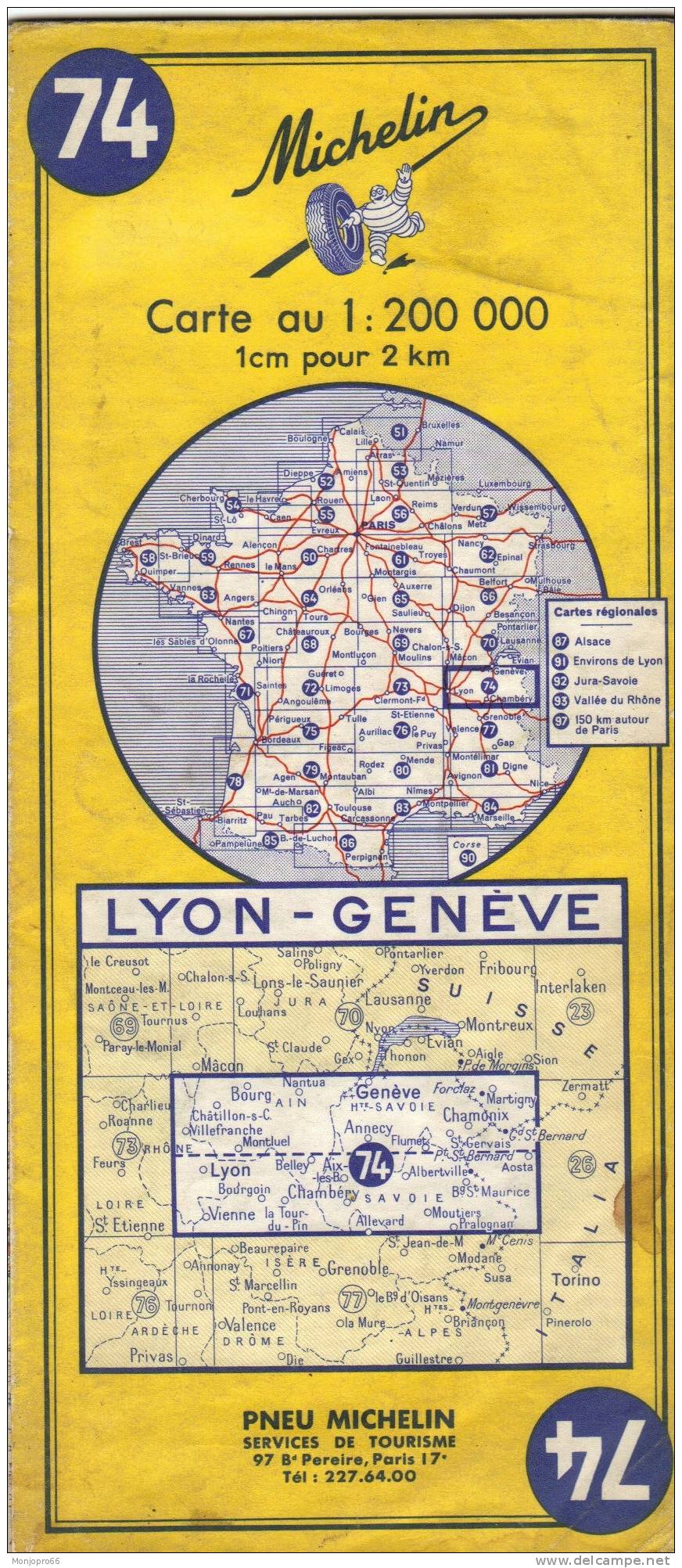 Carte Michelin N° 74 LYON - GENÈVE De 1970 - Other & Unclassified