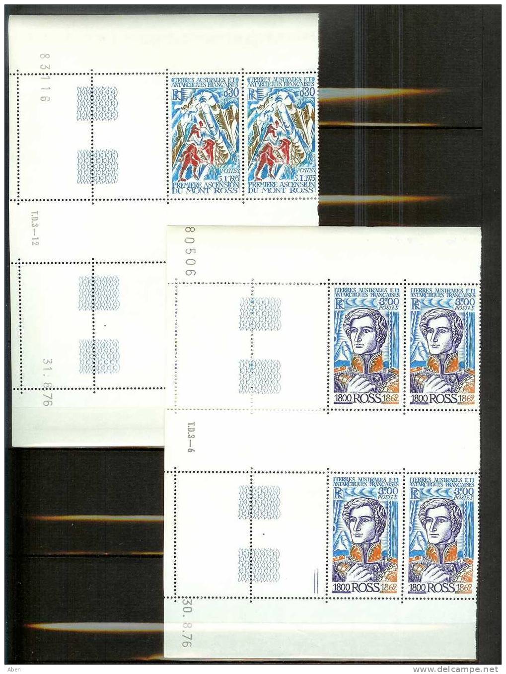 TAAF  N° 61 X 4 Coin Daté 31-8-76 Et 62 X 4 Coin Daté 30-8-76   MONT ROSS - Unused Stamps