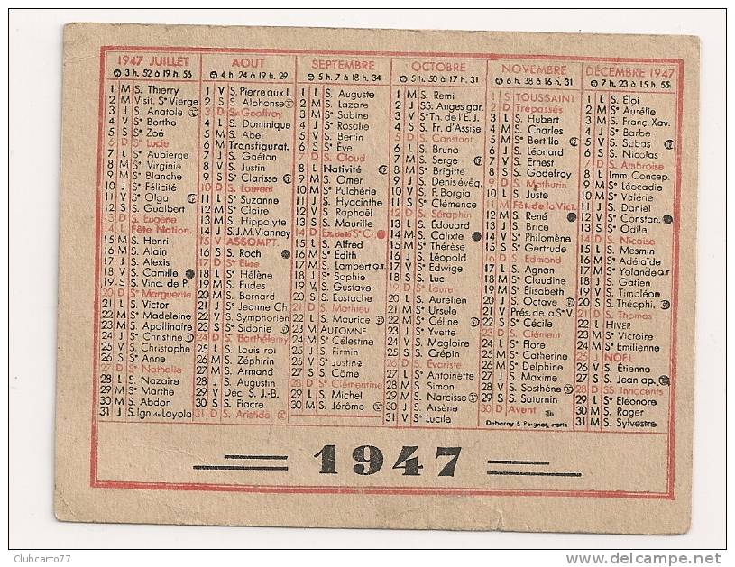 Calendrier Petit Format 1947 - Klein Formaat: 1941-60