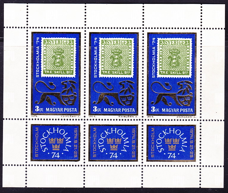 1974  Exposition Philatélique STOCHOLMIA    Timbre Sur Timbre   Mini Feuillet De 3 Timbres Mi Nr 2956 ** - Blocks & Kleinbögen