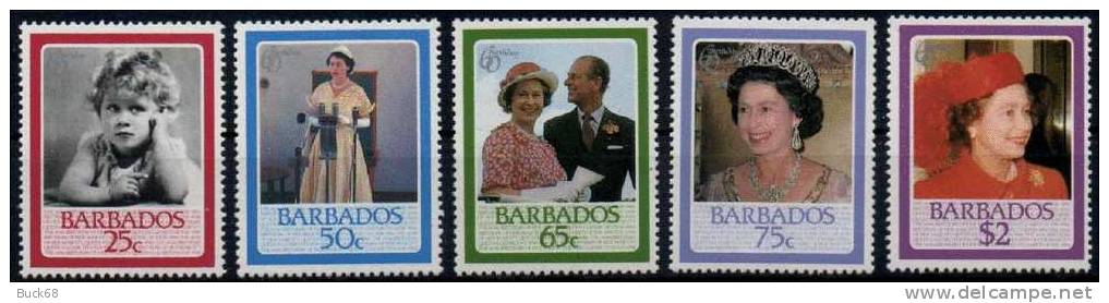 BARBADE BARBADOS 646 à 650 ** MNH 60ème Anniversaire De Sa Majesté La Reine ELISABETH II Queen Elizabeth II - Barbades (1966-...)