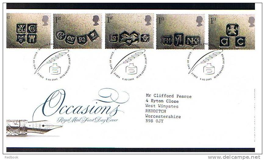 2001 GB FDC First Day Cover Occasions - Hallmarks  - Ref 473 - 2001-2010 Em. Décimales