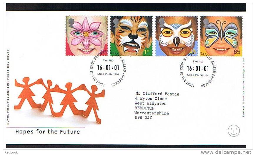 2001 GB FDC First Day Cover Millennium - Hopes For The Future - Children Face Masks  - Ref 473 - 2001-2010 Em. Décimales