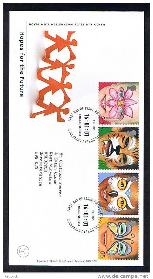 2001 GB FDC First Day Cover Millennium - Hopes For The Future - Children Face Masks  - Ref 473 - 2001-2010 Em. Décimales