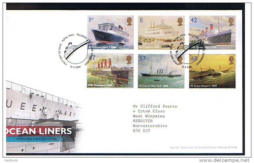 2004 GB FDC First Day Cover - Ocean Liners Miniature Sheet - Queen Mary - Canberra - Mauritania -  Ref 473 - 2001-2010 Decimal Issues