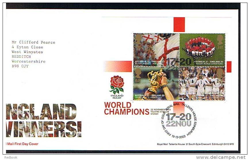 2003 GB FDC First Day Cover - Scarce World Champions Miniature Sheet - Rugby Football Theme - Ref 474 - 2001-2010 Em. Décimales