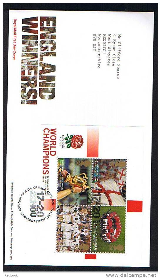 2003 GB FDC First Day Cover - Scarce World Champions Miniature Sheet - Rugby Football Theme - Ref 474 - 2001-2010 Decimal Issues