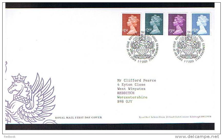 2003 GB FDC First Day Cover - Scarce Machin High Values New Style £1.50 - £5  - Ref 474 - 2001-2010 Em. Décimales