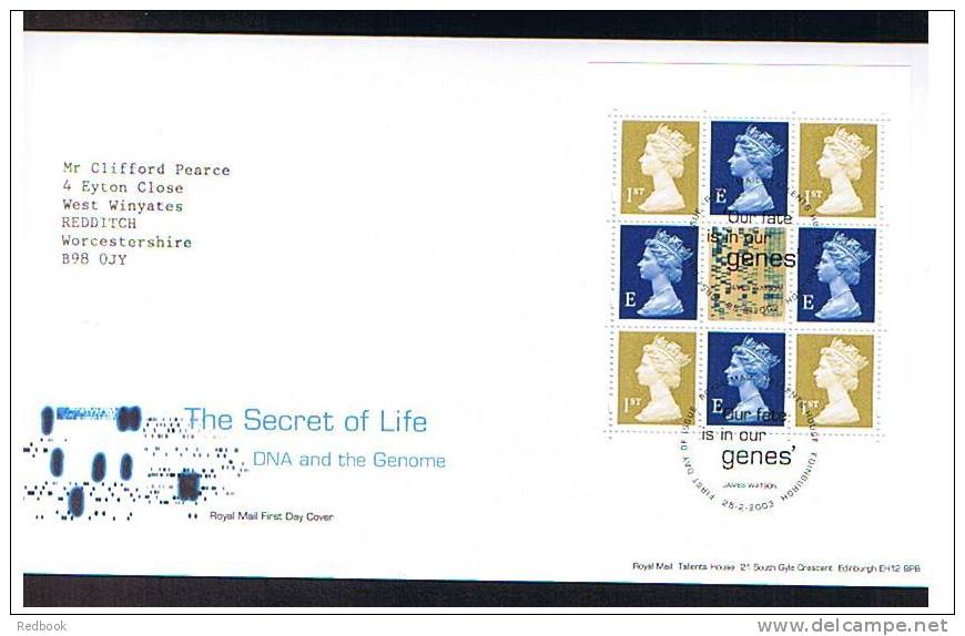 2003 GB FDC First Day Cover - The Secrets Of Life Presige Booklet Pane - DNA Theme - Ref 474 - 2001-2010 Dezimalausgaben