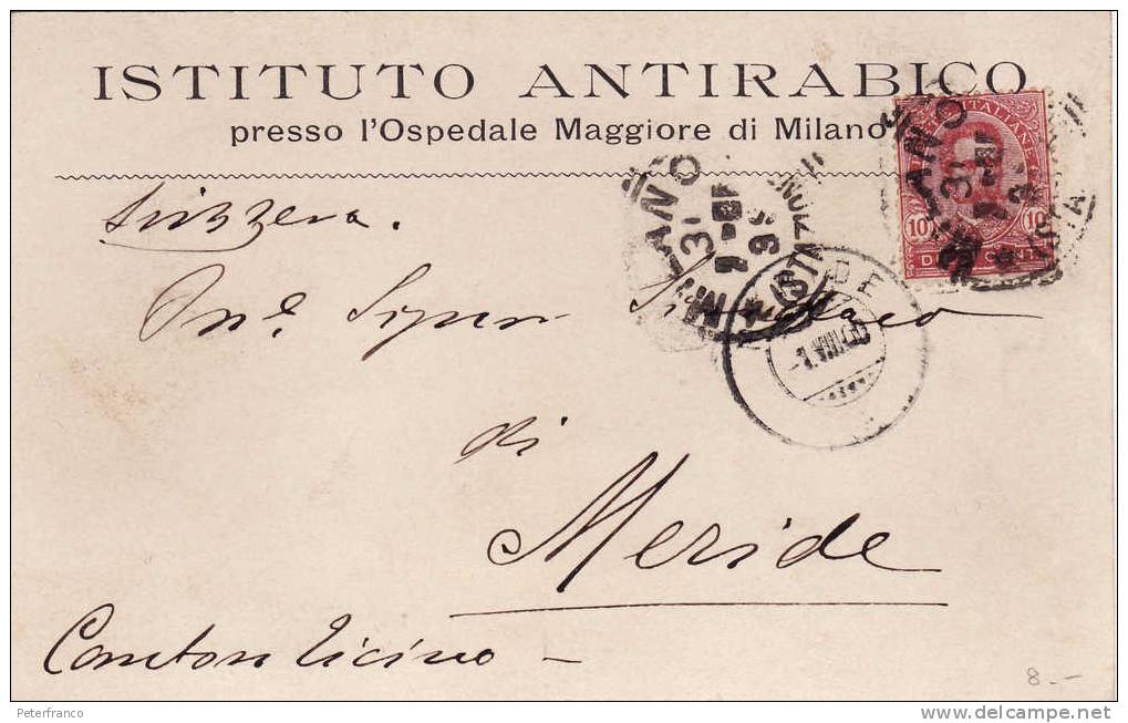 1900 Italia - Cartolina Postale Istituto Antirabico - Milano - Other & Unclassified