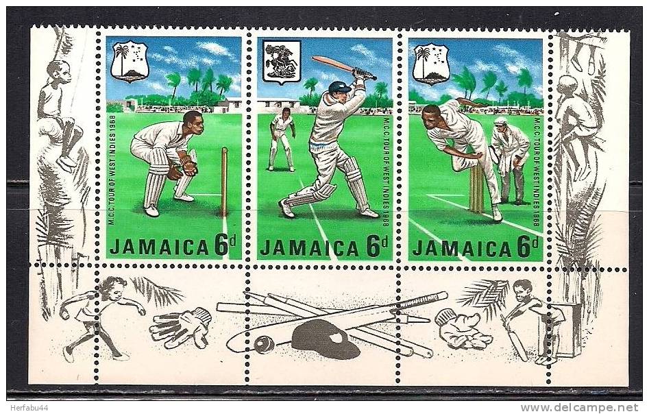 Jamaica     Cricket Club    Set (Strip Of 3)  SC# 266-68a MNH** - Jamaica (1962-...)