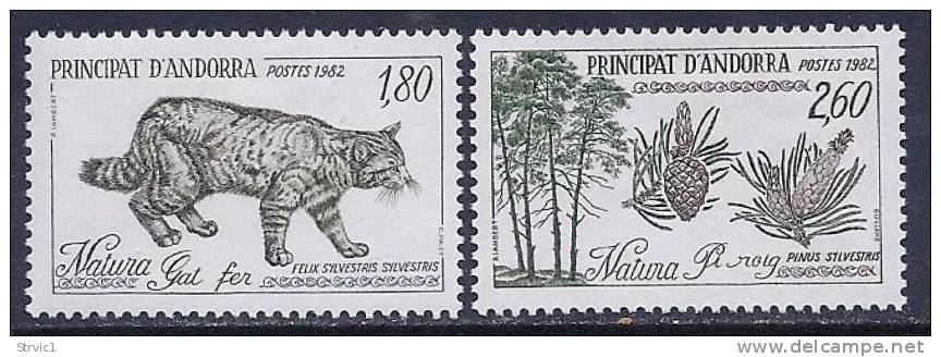 Andorra, Fr., Scott # 300-01 Mint Hinged Wildcat, Pine Trees, 1982 - Unused Stamps