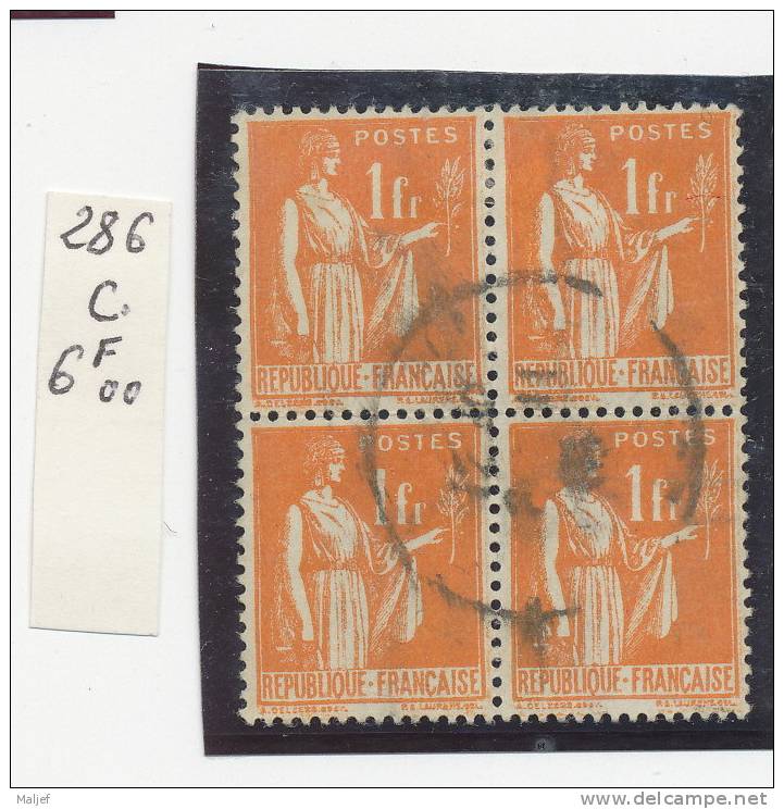 N° 286 TYPE PAIX  1fr. BLOC DE 4 - 1932-39 Paix