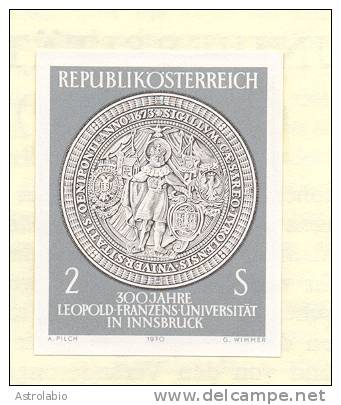 Autriche 1970 " Université Leopold Franz " épreuve En Noir, Black Proof, Schwarzdruck Auf Blatt. Yvert 1155 - Proeven & Herdruk
