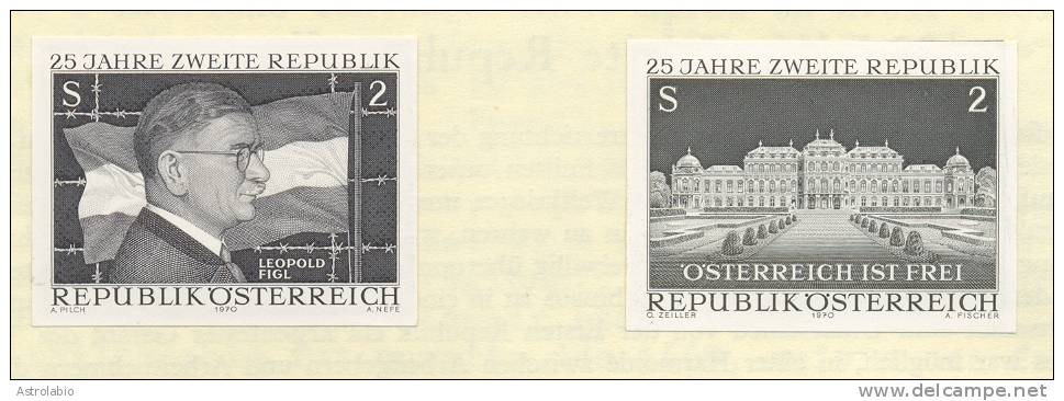 Autriche 1970 " Constitution 2ª République " épreuve En Noir, Black Proof, Schwarzdruck Auf Blatt. Yvert 1152/3 - Proeven & Herdruk