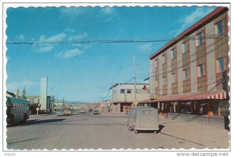 Whitehorse Yukon Territory, Fourth Ave Street Scene With Bus And Volkswagen Campervan On C1960s Vintage Postcard - Yukon