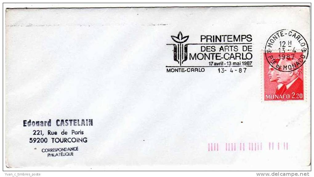 MONACO LETTRE AFFRANCHISSEMENT PRINCES RAINIER III ET ALBERT II FLAMME PRINTEMPS DES ARTS DE MONTE CARLO - Marcophilie