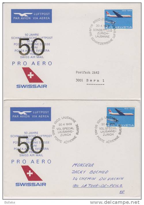 Suisse  -  2 Lettres De 1969  -  Vol Spéciaux  -  2 Oblitérations Différentes - Lettres & Documents