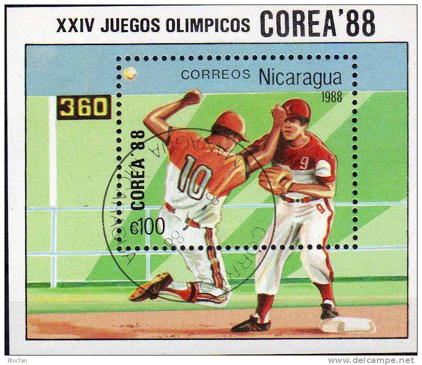 Baseball Sommer Olympiade Seoul 1988 Nicaragua 2860+ Block 177 O 6€ - Summer 1988: Seoul