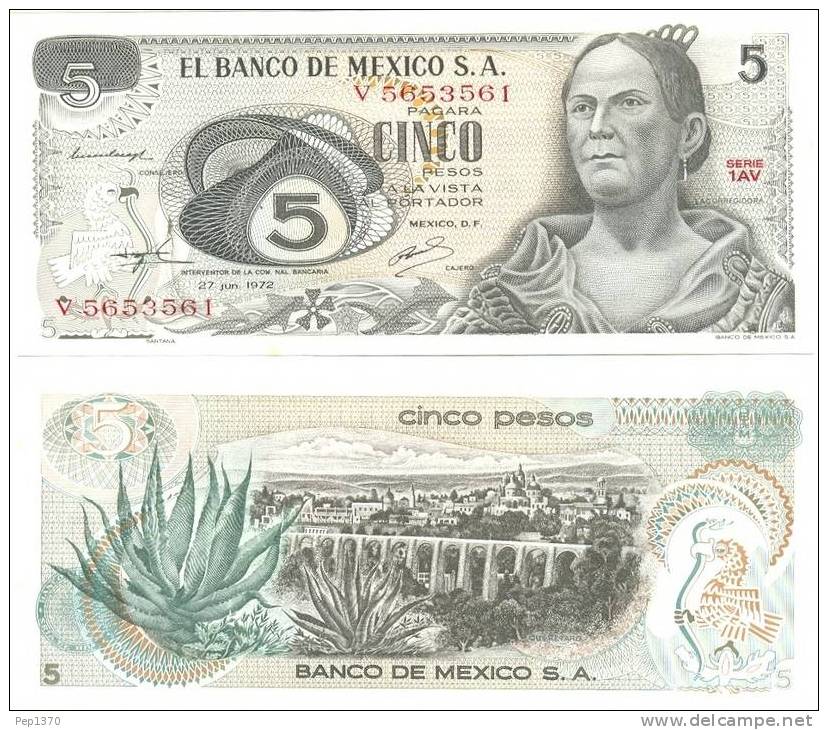 MEXICO 1972 - BILLETE DE 5 PESOS DE 1972  NUEVO SIN CIRCULAR - Mexique