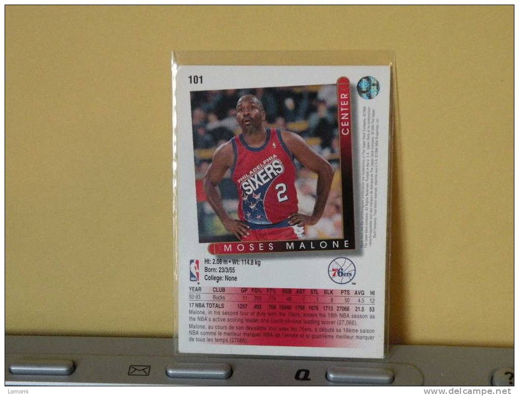 Carte  Basketball, 1992/93/94 - Moses Maline - N° 101 - 2scan - Philadelphia 76ers