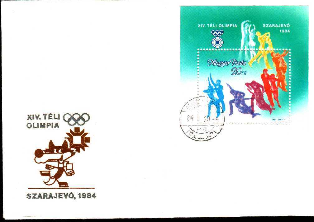 Fdc  Hongrie 1984 Bf Jo Sarajevo Patinage Artistique Couple - Kunstschaatsen