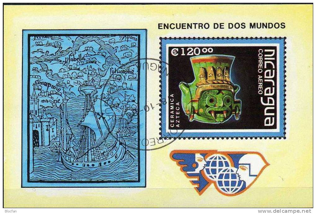 500 Jahre Entdeckung Amerika Keramik Nicaragua 2923+ Block 181 O 6€ - Indépendance USA