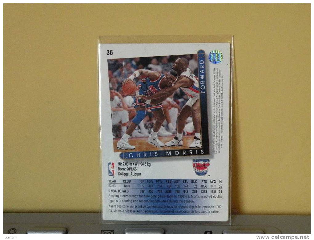 *Carte  Basketball, 1992/93/94 - Chris Morris - N° 36 - 2 Scan - New Jersey Nets