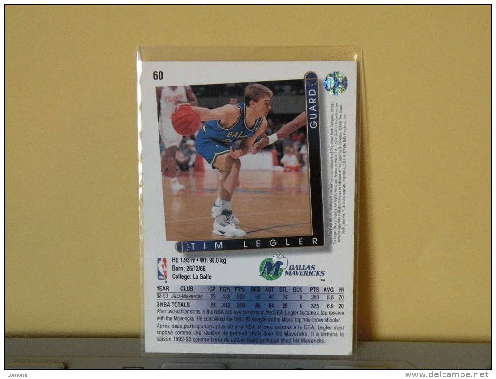 *Carte  Basketball, 1992/93/94 - Tim LEGLER - N° 60 - 2 Scan - Dallas Mavericks