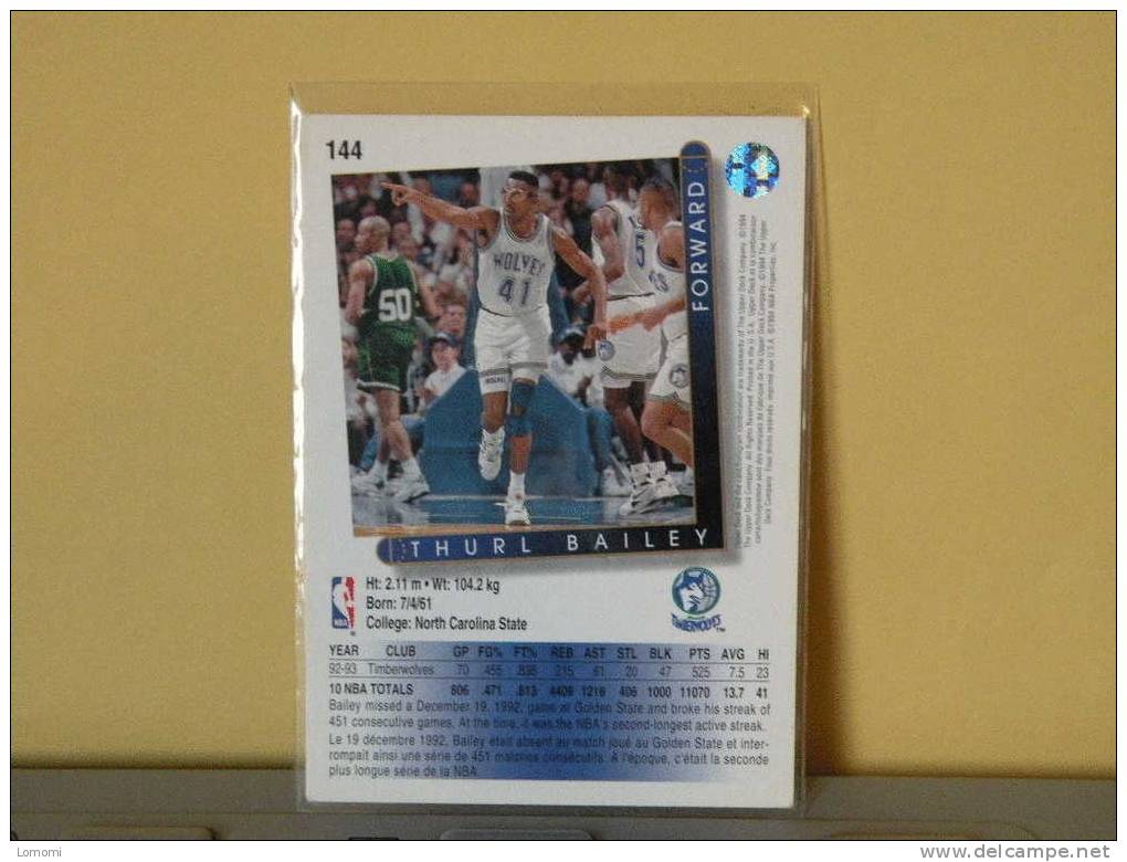 *Carte  Basketball, 1992/93/94 - Thurl BAILEY - N° 144  - 2 Scan - Minnesota Timberwolves