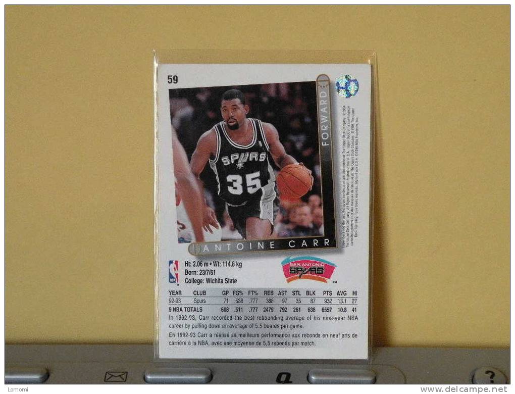 *Carte  Basketball, 1992/93/94/95 - Antoine CARR - N° 59 - 2 Scan - San Antonio Spurs