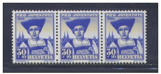 A377 - SVIZZERA , 1938 Pro Juventute N. 347  ***  Striscia Di Tre - Nuovi