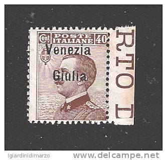 ITALIA - VENEZIA GIULIA - 1918: Valore Nuovo S.t.l. Da 40 C. Soprastampato Venezia Giulia - In Buone Condizioni. - Vénétie Julienne
