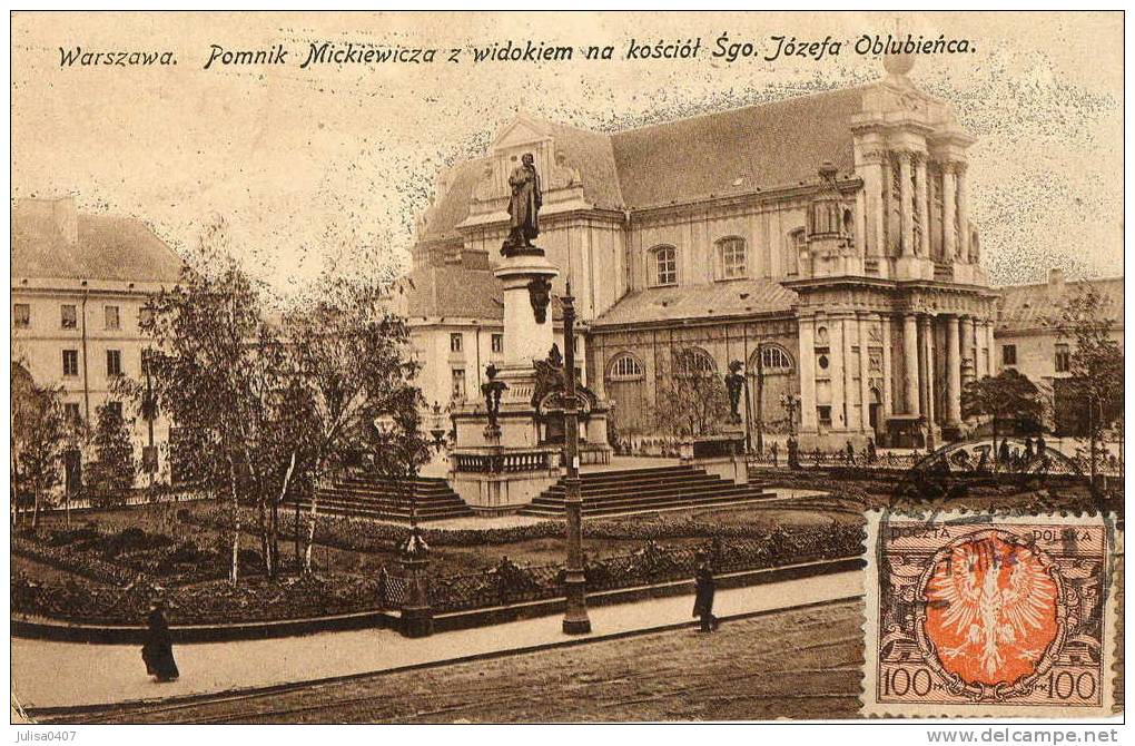 VARSOVIE WARSCHAU WARSZAWA (Pologne) Place Statue église Cachet Flatau Au Verso - Pologne