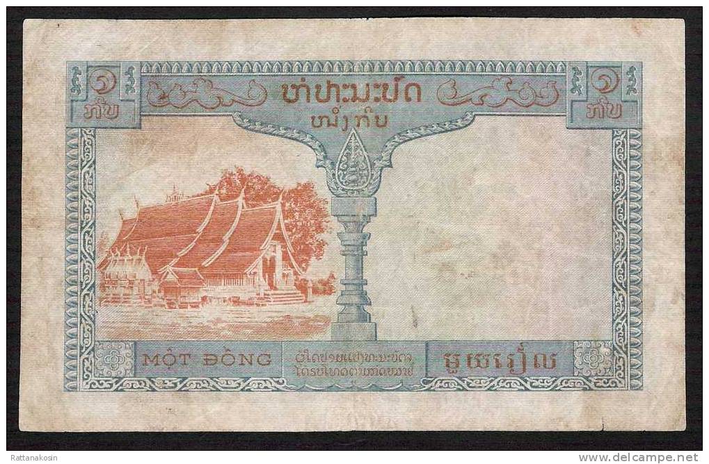 FRENCH INDOCHINA P100 1 PIASTRE = 1 KIP (1954) Sign.19 *RARE VARIETY * VF - Indochina