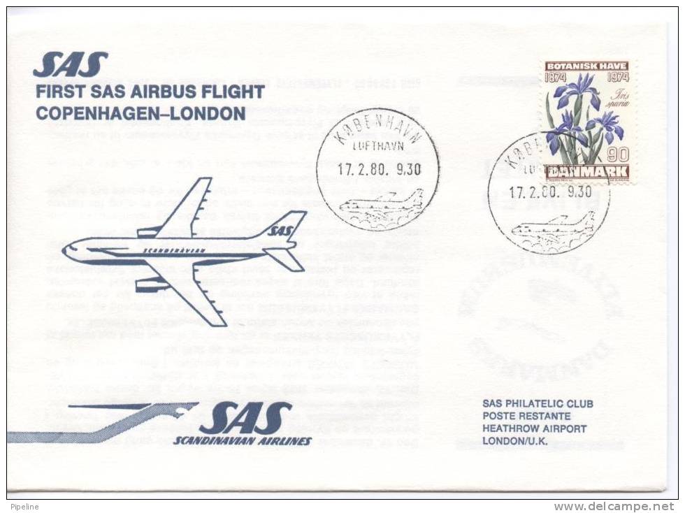 Denmark First SAS Airbus Flight Copenhagen - London 17-2-1980 - Covers & Documents