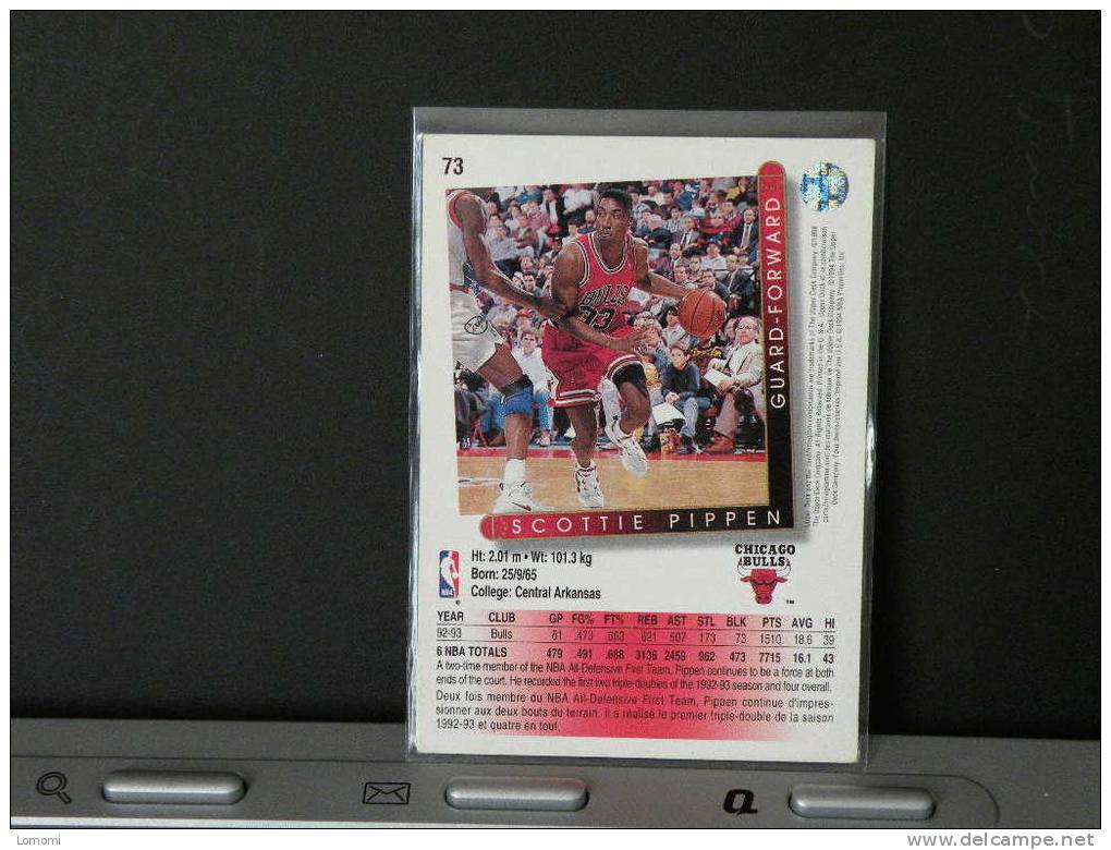 Carte  Basketball US 1992/93/94/95/96 - Scottie PIPPEN - N° 73 - 2 Scan - Chicago Bulls