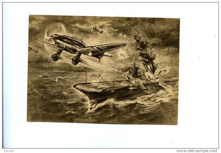 008487/89  - Par Illustrateur Bombardement De La Flotte Britannique      Série ADLER  Carton Souple 10,5 X 14,8 Cm - 1939-1945: 2de Wereldoorlog