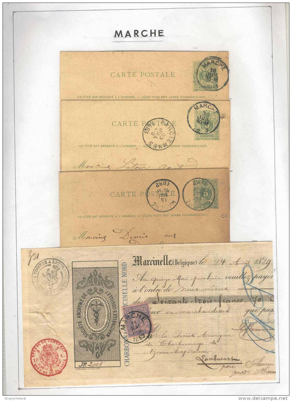 MARCHE - 4 Entiers / Mandat TP No 48 1882/1889  -- B3/268 - Andere & Zonder Classificatie