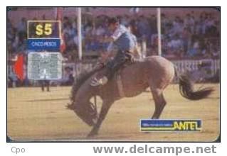 # URUGUAY Tc50a Jinetes De Todo $5 Sc7 04.99 -animal,horse,cheval- Tres Bon Etat - Uruguay