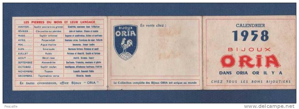 1958 / 1959 - 2 PETITS CALENDRIERS DE POCHE - BIJOUX ORIA - Petit Format : 1941-60